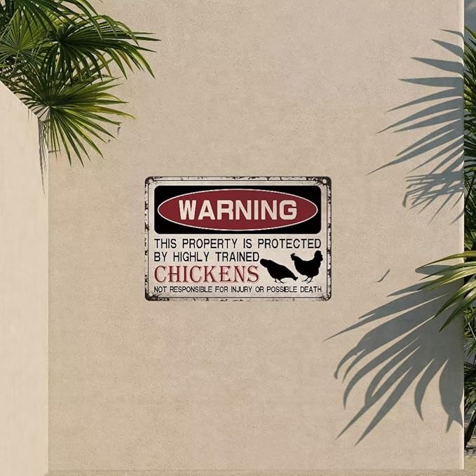 Vintage Chicken Signs for Coop Warning This Property is Protected Chickens Tin Sign Chicken Coop Sign Chicken Accessories Outdoor Chicken Decor on Coop 8X12 Inch