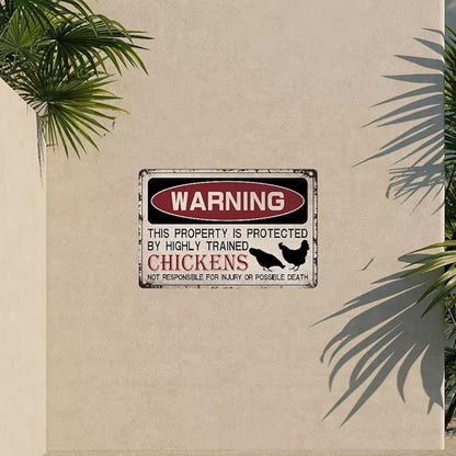 Vintage Chicken Signs for Coop Warning This Property is Protected Chickens Tin Sign Chicken Coop Sign Chicken Accessories Outdoor Chicken Decor on Coop 8X12 Inch