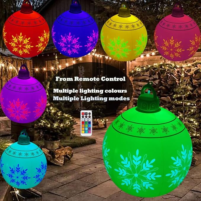 21 inch Inflatable Christmas Balls Ornaments, Christmas Decoration LED Lights with PVC, Giant Xmas Party Supplies, Garden Glow Up Balls with Remotes, Hanging Disco Balls Decor for Outdoor 2Green