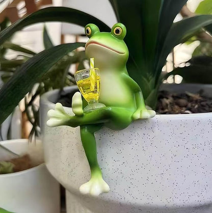 Miniature Frog Garden Statue Flower Pot Hanger Ornament, Funny Frog Figurines Plant Decorations for Pots Outdoor Women Gifts Decor Accessories for Yard Lawn Outside,2.92"x1.12"x4.94