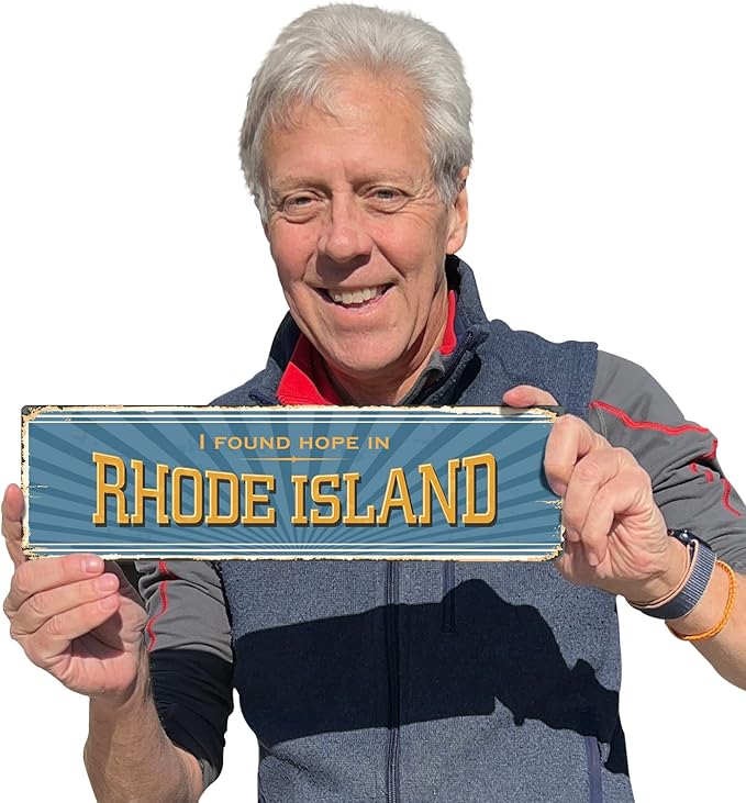 SmartSign 4 x 14 inch “I Found Hope In Rhode Island” State Vintage Metal Sign, 40 mil Rustproof Aluminum with Clear Overcoat, Retro Wall Décor, Multicolor, Made in USA