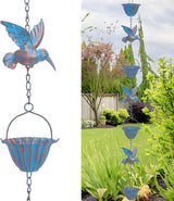 7.8FT Hummingbird Rain Chains for Outside with Bells, Adjustable Outdoor Bird Raincatcher, Garden Decor, Rust Resistant Rain Drain Chain, Wind Chimes