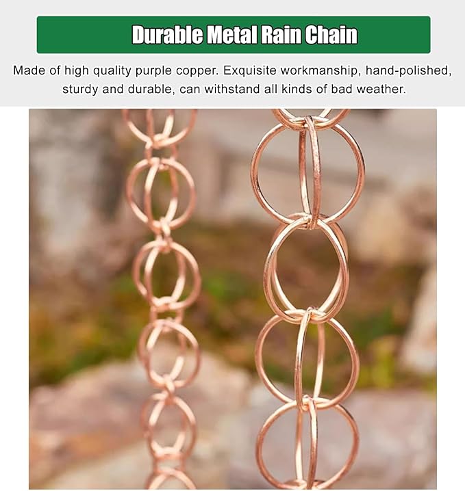 Decorative Rain Chains Waterfall, Copper Rain Gutter Chain Downspout Catcher, 5ft 6ft 7ft 8ft 9ft Decorative Rain Chain for Porch Patio Deck Garden, Outside Divert Water Chains (1.5m/4.9ft)