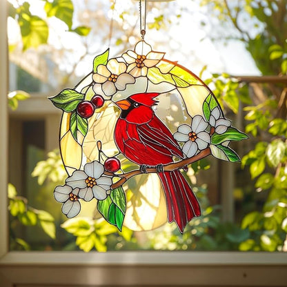 Cardinal Red Bird Suncatcher Memorial Suncatchers for Window Hanging Ornament Sympathy Stained Glass Effect Art Garden Decor for Cardinal Lover Gifts for Mother's Day, Mom, Grandma, Wife, Women, Nana