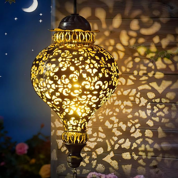 Solar Lanterns Outdoor Waterproof, Garden Decor for Yard, Moroccan Hanging Lantern Solar Garden Lights Decorations for Patio Lawn Porch Outside Decorative Christmas Birthday Gift Mom Grandma Women