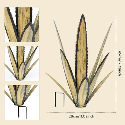Metal Agave Plants Outdoor Decor with Stake, Rustic Metal Cactus Yard Art, Yard Sculpture Outdoor, Apricot, Small, Sculpture