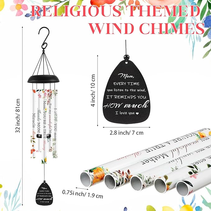 32 Inch Gifts for Mom Wind Chimes Unique Moms Birthday Gift from Daughter Son Large Floral Style Mother Wind Chimes for Mothers Day Thanksgiving Christmas Birthday