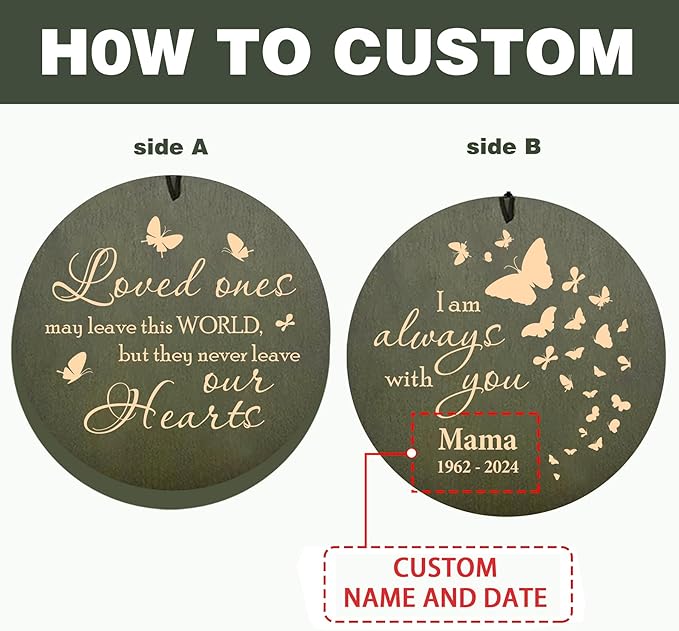 ASTARIN Memorial Butterfly 36" Wind Chimes, Personalized Name Sympathy Wind Chime, in Memory of Loss Mom Loved One, Large Deep Tone Bereavement Windchimes for Outside Clearance(Produced in USA)