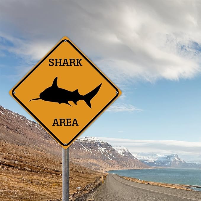 Fierce Fish Area Xing Caution Crossing Sign Ocean Animal Aluminum Metal Sign Warning Sign Novelty Road Fence Yard Wall Decor For Indoor Outdoor Highway10x10in