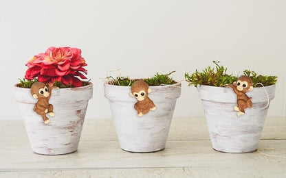 Ebrima Set of 3 Cute Animal Figurines Planter Pot Hanger Decorations, Resin Hanging Climbing Monkey Sculpture Outdoor Statues Ornaments for Flower Pot Garden Decor (3 Monkeys)