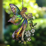 Floral Forest Fairy Acrylic Suncatcher Stained Glass Effect Window Car Hanging Christmas Ornament Indoor Outdoor Decor Garden Sun Catcher Panel for Fairy Lover for Women Mom Grandma