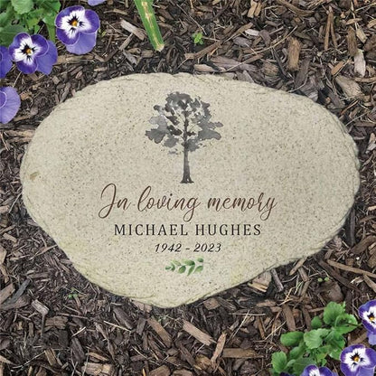 GiftsForYouNow Personalized Memorial Watercolor Tree Small Flat Garden Stone
