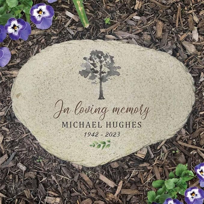 GiftsForYouNow Personalized Memorial Watercolor Tree Flat Garden Stone