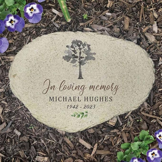 GiftsForYouNow Personalized Memorial Watercolor Tree Flat Garden Stone