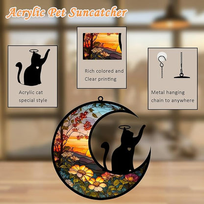 BamLue Cat Memorial Suncatcher for Windows Memorial Ornament, Pet Sympathy Gift to Memorialize the Loss, Cat Sun Catchers with Personalized Decorations in Loving Memory for Loss Cat