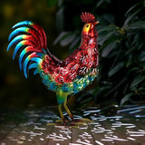 Kircust Solar Metal Rooster Animal Lights Garden Sculptures Art Decor, Outdoor LED Light Color Chicken Statue for Farm Patio Lawn Back Yard Home Decorations,13.98" WX5.9 DX16.74 H
