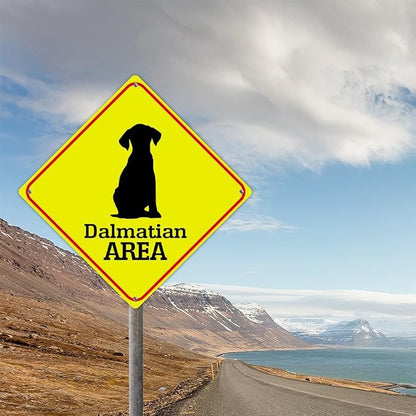 Warning Dalmatian Area Metal Tin Sign Dalmatian Dog Caution Crossing Xing Street Sign Yellow Diamond Shape Funny Metal Sign For Indoor Outdoor Highway12x12in