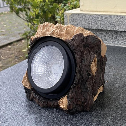 SHINEOFI Solar Walkway Lights and Solar Garden Lights Stump Shape Resin Landscape Lighting for Outdoor Patio Yard Décor Lawn Decorations