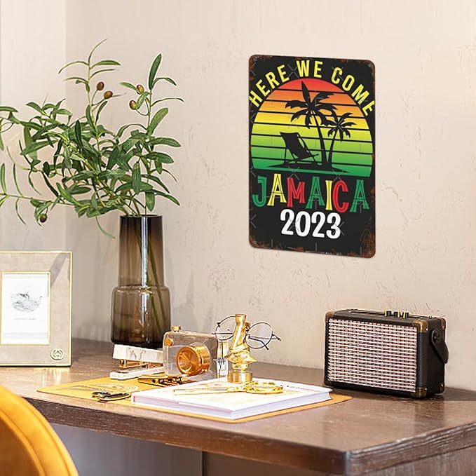 Patio Wall Decor Here We Come Jamaica 2023 Family Summer Vacation Trips Metal Signs Plaque Wall Decor Sign For Bathroom,Kitchen,Yard,Garage,Home Fun Quotes And Inspirational Messages 8X12inch