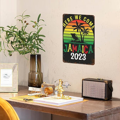 Patio Wall Decor Here We Come Jamaica 2023 Family Summer Vacation Trips Metal Signs Plaque Wall Decor Sign For Bathroom,Kitchen,Yard,Garage,Home Fun Quotes And Inspirational Messages 8X12inch
