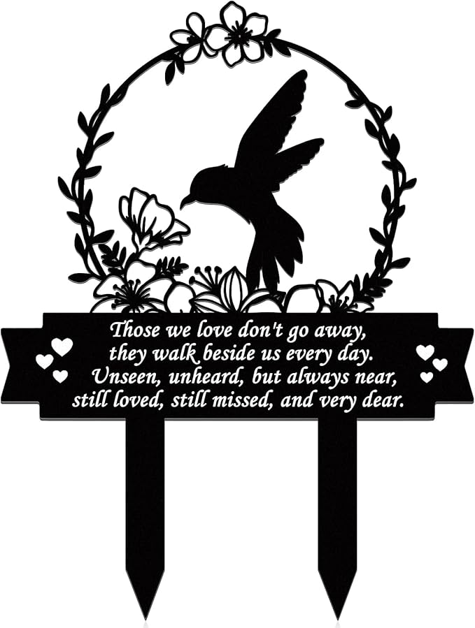 Geelin Memorial Stakes Cemetery Decorations for Grave Hummingbird Grave Marker Memorial Plaques Bird Flower Gift for Loss of Mother Father Outdoors Yard Garden Decor(Love Don't Go)