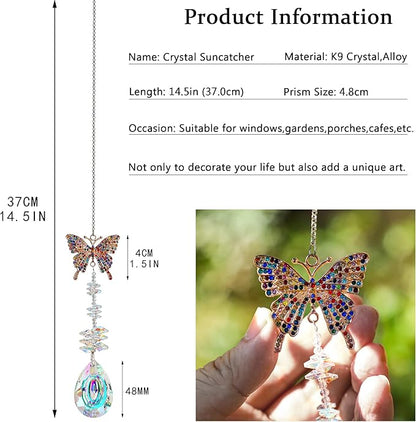 Suncatcher with Crystals,Colorful Crystal Butterfly Rhinestones Suncatcher Window Hanging,Crystal Prism Hanging Ornament,Rainbow Maker Decoration for Home, Garden, Wedding, Party & Christmas