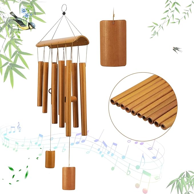 Virekm Windchimes Outdoors, Memorial Wind Chimes, Bamboo Wind Chimes for Outside Clearance Deep Tone for Patio Garden Home Décor, Natural Beautiful Sound