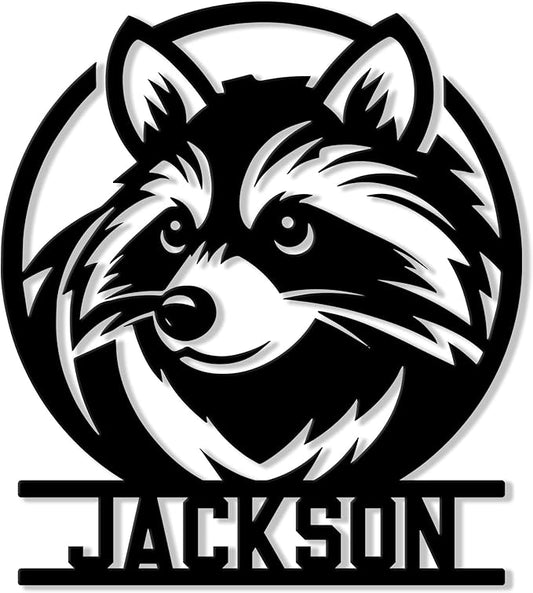 Personalized Raccoon Metal Sign, Raccoon Hanging Sign Outdoor Porch Welcome, Custom Name Wall Fence Yard Patio Home Office Decor Gift Birthday