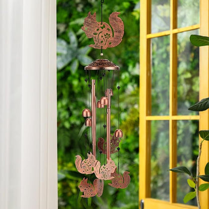 Squirrel Wind Chimes Outdoor Decoration for Women Men Mom Wife Grandma Birthday Gifts Memorial Metal Squirrel Wind Chimes for Outside Indoors, Lawn, Patio, Home, Porch, Yard Decor, Garden Decor
