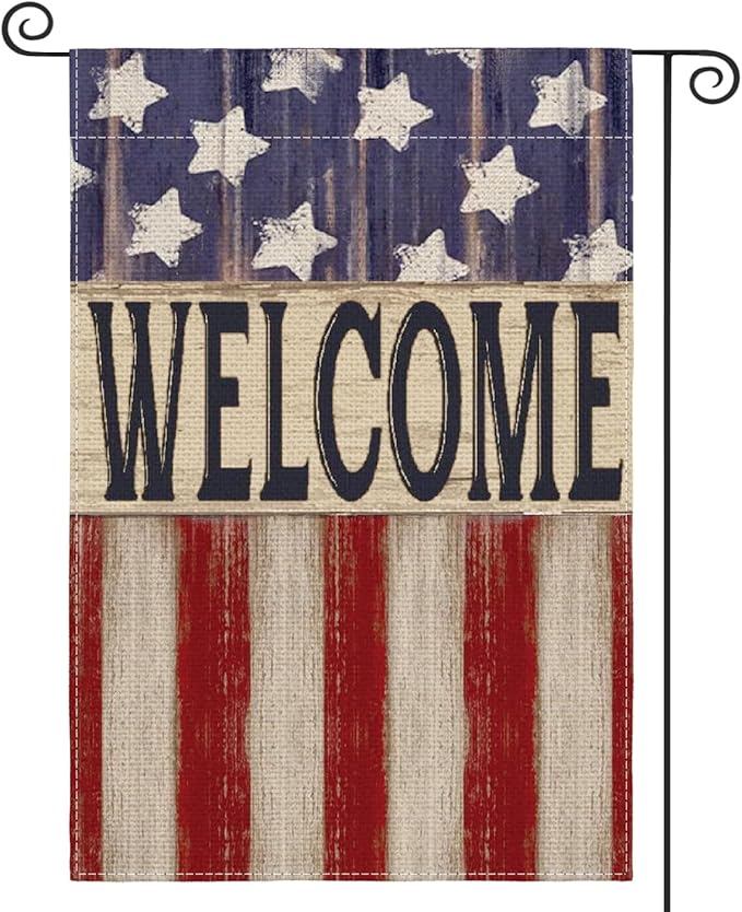 AVOIN colorlife Patriotic 4th of July Garden Flag 12x18 Inch Double Sided Outside, Memorial Day Retro American Stars and Stripes Welcome Yard Outdoor Decoration
