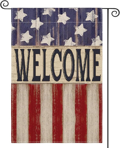AVOIN colorlife Patriotic 4th of July Garden Flag 12x18 Inch Double Sided Outside, Memorial Day Retro American Stars and Stripes Welcome Yard Outdoor Decoration