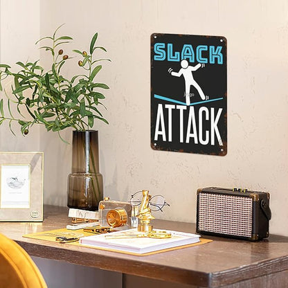 Vintage Metal Tin Sign Slack Attack Classics Wall Decor for Home,Garden,Yard,Patio,Office,Dorm,& More 8x12 inches Retro & Funny Room Decorations