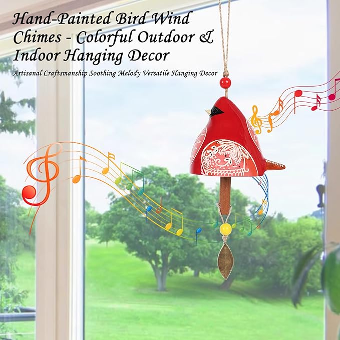 Cardinal Wind Chimes for Outside and Indoor, Ceramic Bird Song Hanging Windchimes, Gifts for Mom, for Rustic Music Garden Backyard Church Decoration Porch Outside Outdoor Festival Memorial Gift