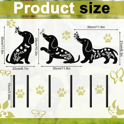 MorningRo 3 Pcs Dog Garden Decor for Outside Dachshund Gifts for Women Dog Lovers 12" Metal Puppy Garden Stake Silhouette Statues Outdoor Decor Men Spring Patio Lawn Yard Art