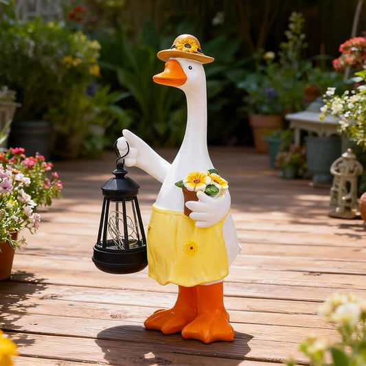 Goose Garden Statues Porch Goose Statues with Solar Lantern Spring Yard Lawn Front Porch Home Outdoor Decoration Duck Mother's Day Easter Christmas Birthday Gifts for Mom Women
