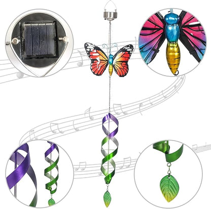 Asense 3 Pcs Hanging Butterfly Wind Spinners with Light Home Garden Decor, Patio Yard Backyard Outdoor Art Outside Decorations Metal Wind Chimes Gifts for Lawn Hanging Pinwheels Crafts Ornaments