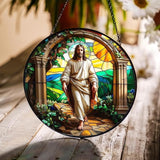 8 Inch Stained Glass Suncatcher for Window Hanging, Christian Stained Glass Windows Hanging Religious Gifts for Women, Sun Catcher for Home Garden Decor, Easter, Faith,Baptism, Memorial