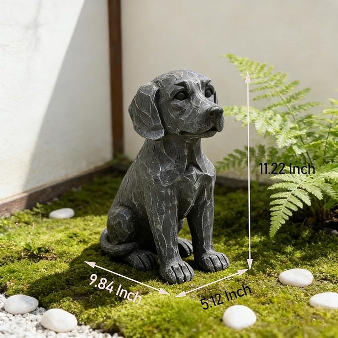 MeritMode 11.22" Geometric Dog Statue Resin Sculpture – Modern Abstract Dog Figurine, Stone Look Animal Decor for Living Room, Entryway, Garden & Dog Lover Gift