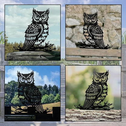 WADORN Owl Metal Garden Yard Art Decor, Bird on Branch Iron Decorative Garden Stakes Wild Animal Black Silhouette Outdoor Fence Decor for Tree Wall Ornaments Yard Art Outdoor Decor Garden Decor
