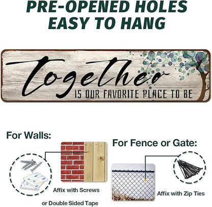 Family Wall Art Decor Inspirational Quotes Wall Hanging Sign -Together is Our Favorite Place to Be-Motivational Home Wall Art Decor Tin Plaque Sign 4"x16"