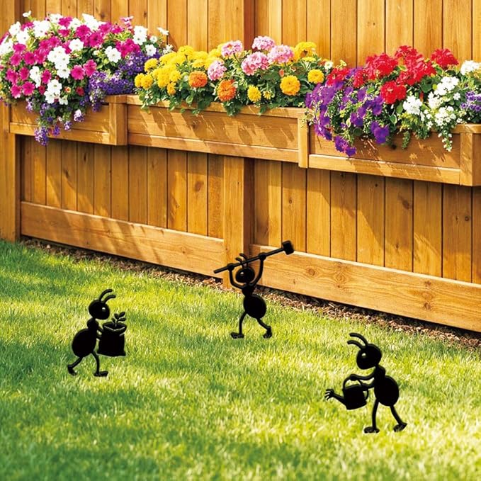 SUPERDANT 3PCS Industrial Ant Metal Garden Yard Art Decor Black Silhouette Outdoor Iron Art Decoration Garden Stakes Statues Ornament Crafts for Backyard Parks Lawns Outdoor Spaces