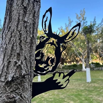 Funny Peeking Squirrel Metal Sign, Middle Finger Garden Yard Art Decor, Rustic Animal Wall Ornament for Tree, Fence, Outdoor Farmhouse, Bigfoot Gag Gift (#Donkey A, 12")