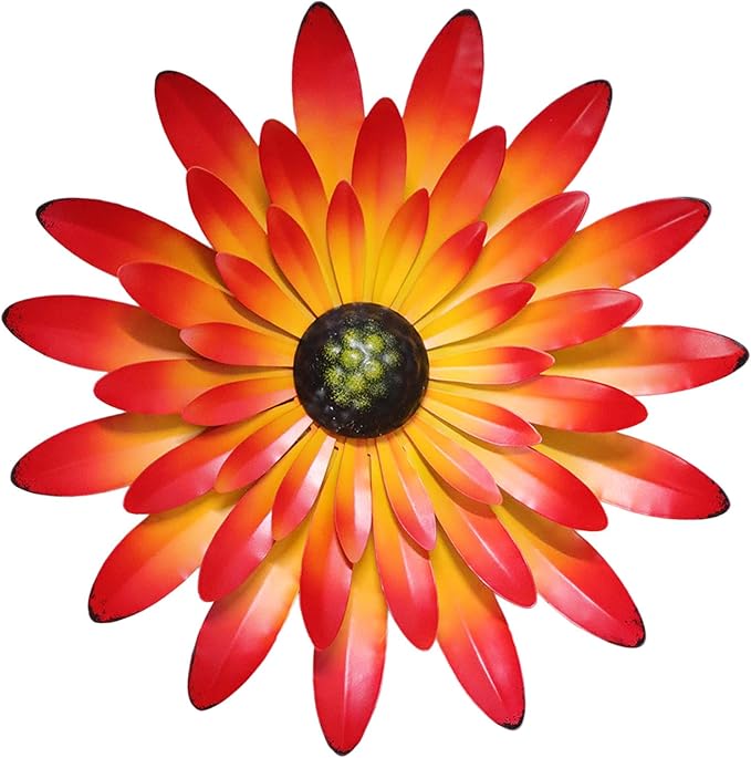 AHYS Metal Flowers Wall Decor Indoor Outdoor Metal Wall Art for Farmhouse Home Living Room Bedroom Bathroom Garden Decor – Red