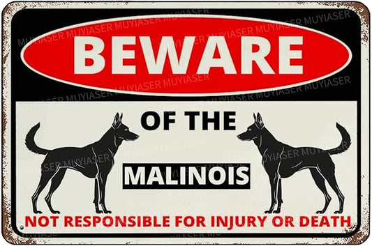 Beware Of The Dog Malinois Sign Aluminum Metal Tin Signs Outdoor Yard Sign Warning Sign For Fence Yard Home Kitchen Farm Garden Wall Decor 8x12 Inch
