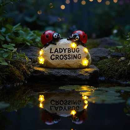 Solar Ladybug Garden Statues 4.7" Resin Ladybug Solar Lights Waterproof Outdoor Yard Patio Lawn Decor House Warming Birthday Gifts for Women Mom Wife Grandma Sister