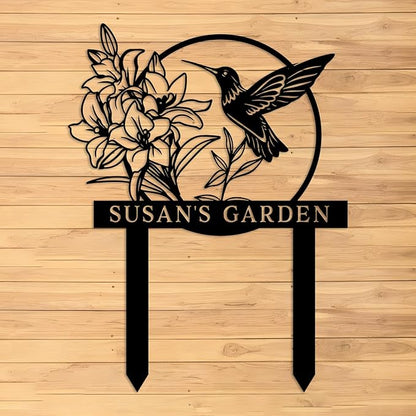Personalized Metal Flower Garden Sign with Stake,Bird Garden Decor for Outdoor,Patio Yard Decor,Gifts for Gardeners style 11