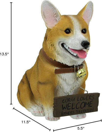 Charming 11.5 Inch Realistic Welsh Corgi Dog Statue with Reversible Sign Perfect for Indoor and Outdoor Pet Decor - Ideal for Home, Garden, Porch, and Patio Accent