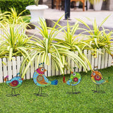 4 Pack Bird Garden Decor for Outside, Glass & Metal Yard Art Decoration for Porch Patio, Garden Statues Sculpture Gifts for Grandma Mom Women (Colorful)