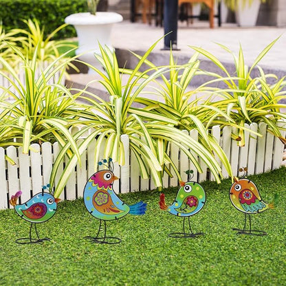 4 Pack Bird Garden Decor for Outside, Glass & Metal Yard Art Decoration for Porch Patio, Garden Statues Sculpture Gifts for Grandma Mom Women (Colorful)