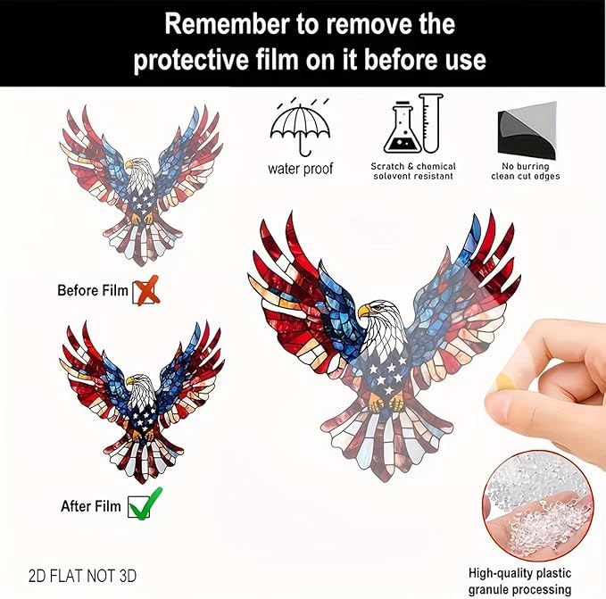 4th of July Sun Catcher for Window Hanging with Eagle Designs Acrylic Stained Glass for Garden 250th Anniversary America Ornament Blue Red White Independence Day Party Decor